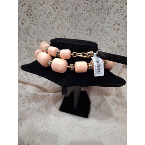NWT J. Crew Peach Lucite Barrel Necklace With Gold-Tone & Rhinestone Accents-Vin - Picture 3 of 7